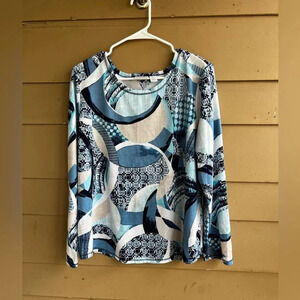 Weekends by Chicos Abstract Print Long Sleeve Blouse - Size 3 (XL)